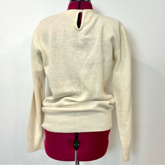 TAMRA Wool Angora White Cream Vintage Sweater Embroidery Golden Tone Beads 1960s - Picture 4 of 11